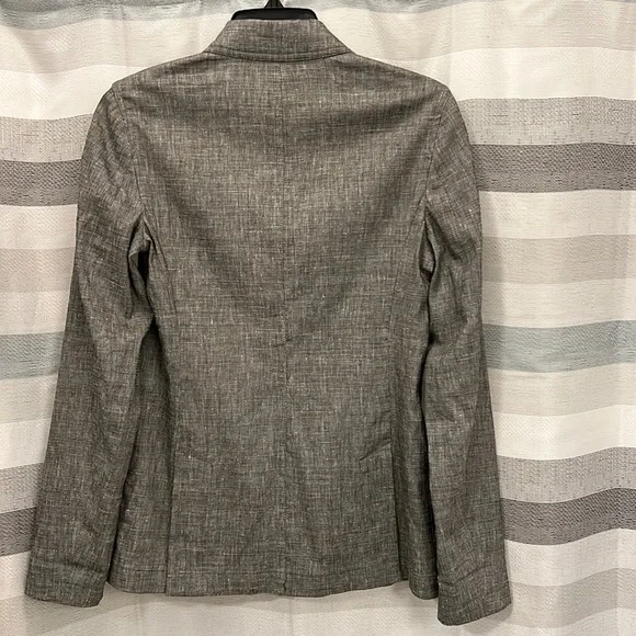 NEW Theory Minou T Linen Blend Blazer, Sharkskin Crunch, Black and Ivory